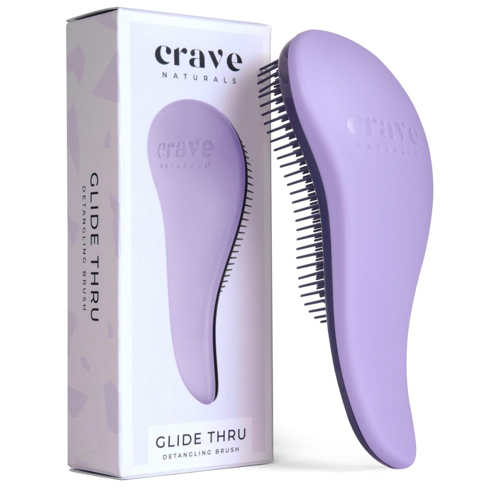 Crave Naturals Glide Thru Hair Brush - Detangler Brush for Curly, Straight, Wet or Dry Hair - Gentle Detangling Brushes for Adults, Kids, Toddlers - Hair Accessories for Women, 7.5x3 - Purple