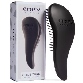 Crave Naturals Glide Thru Detangling Brush, Detangler Brush for Curly, Straight, Wet and Dry Hair Comb for Adults and Kids, Hair Accessories for Women, Black