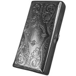 Cigarette Case Victorian Style Metal Holder for Regular, King and 100\'s Size Pocket Protective Security Wallet (ES100, Silver)