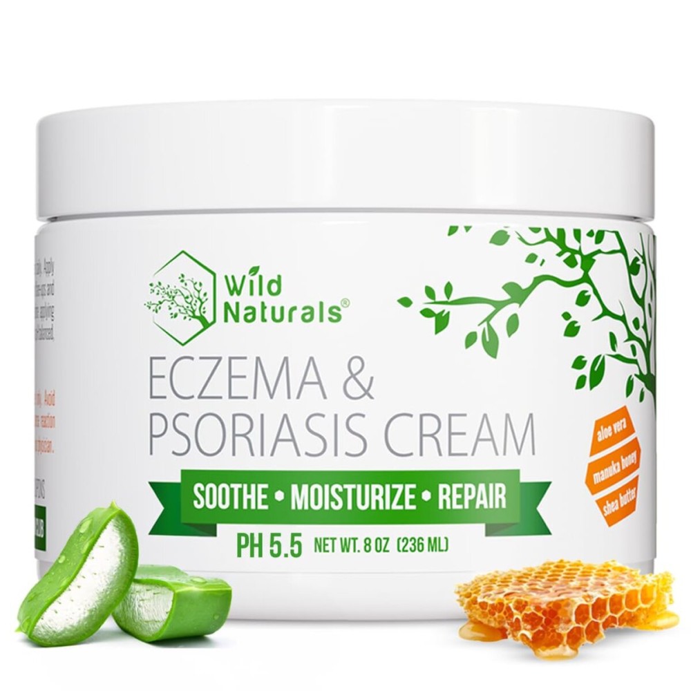 Wild Naturals Eczema & Psoriasis Cream for Dry, Itchy Skin - Eczema Relief for Adults & Kids - Moisturizing Psoriasis Cream with Manuka Honey - Hydrating Honey Lotion for Hands and Face