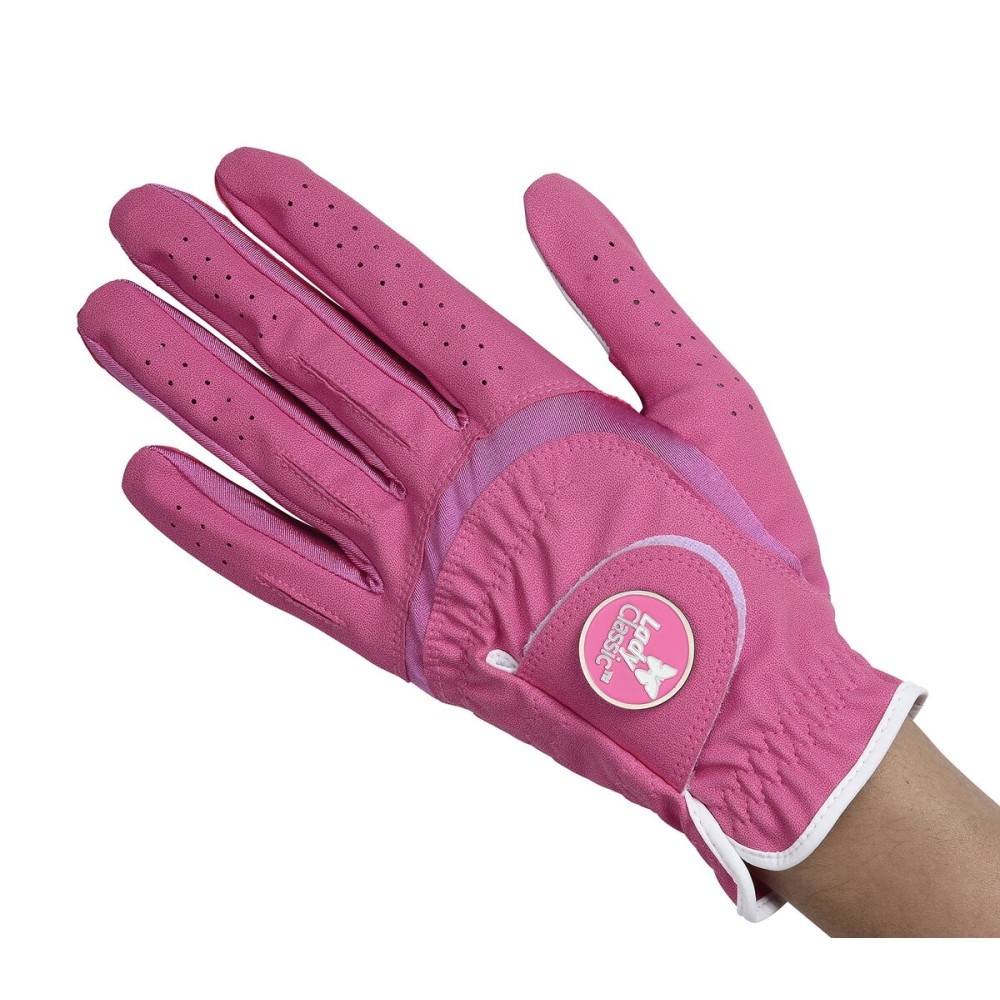 Lady Classic Soft Flex Golf Glove for Women with Magnetic Ball Marker | Comfortable Grip, Removable Marker, Soft Leather Palm Patch - Stylish & Flexible Ladies Golf Glove (Fuchsia/Left Hand/M)