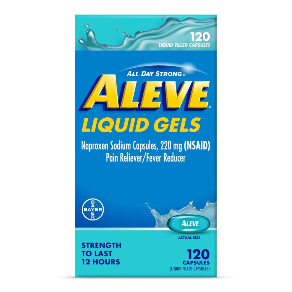 Aleve Liquid Capsules, Naproxen Sodium Capsules 220 mg (NSAID), Pain Reliever/Fever Reducer, Fast Pain Relief, 120 Count