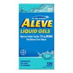 Aleve Liquid Capsules, Naproxen Sodium Capsules 220 mg (NSAID), Pain Reliever/Fever Reducer, Fast Pain Relief, 120 Count