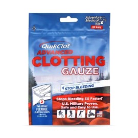 Adventure Medical Kits QuikClot Gauze - Flexible Hemostatic Medical Gauze for Emergency Survival or Disaster Preparedness Kits & More - Stops Bleeding Fast with Kaolin - 3 x 24 (2 Strips)