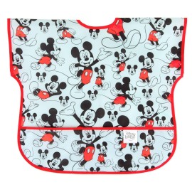 Bumkins Disney Short Sleeve Bib for Girl or Boy, Toddler and Kids for 1-3 Years, Large Size, Essential Must Have for Junior Children, Eating, Mess Saving Soft Fabric Apron for Play, Mickey Mouse