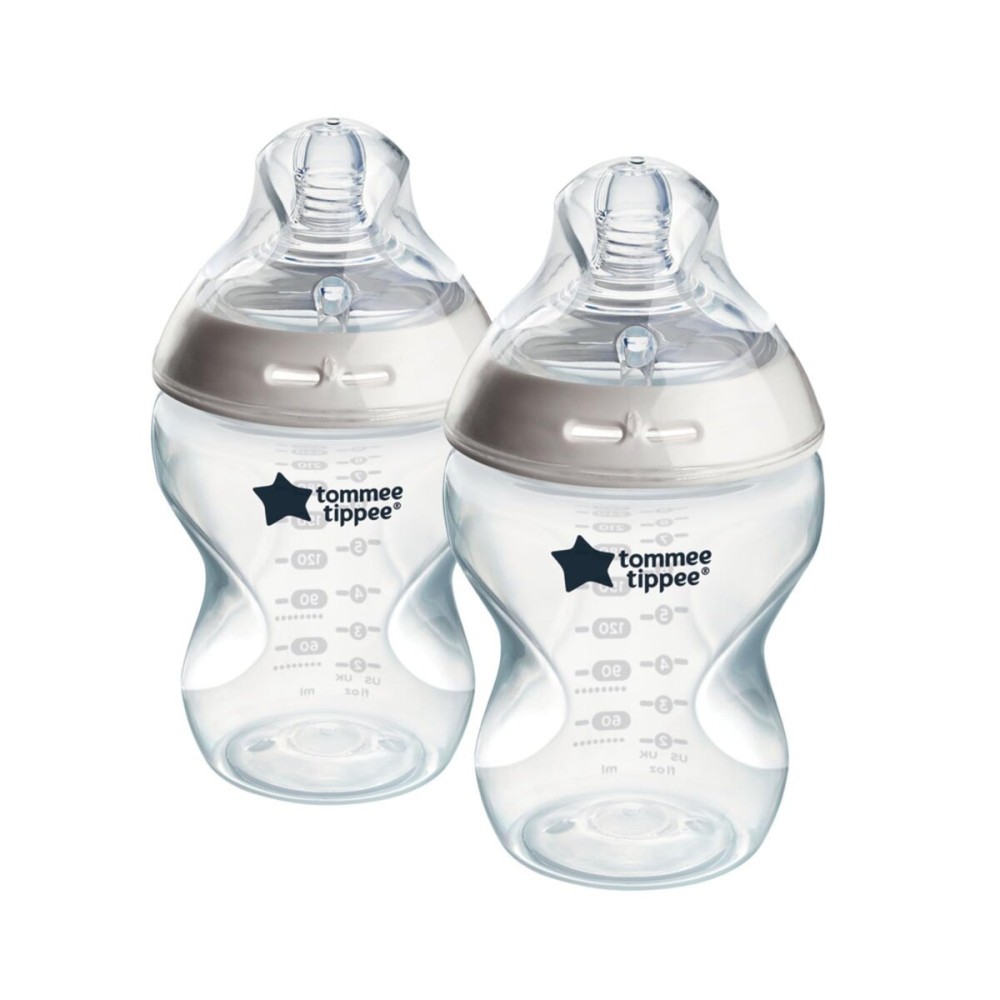 Tommee Tippee Natural Start Anti-Colic 9 oz BPA Free Baby Bottles, 0+ Months, Slow Flow Breast-Like Nipple, Self Sterilizing, Designed for Seamless Transition Between Bottle & Breast, Clear, Pack of 2