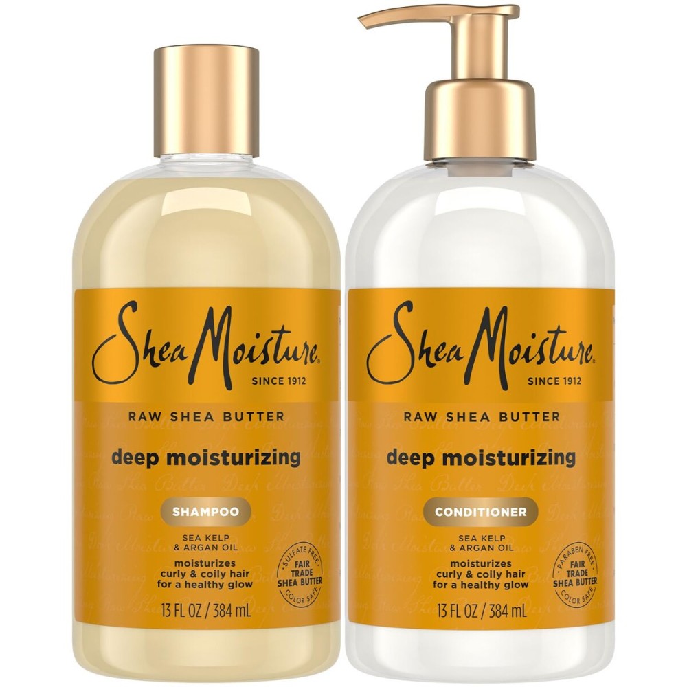 Shea Moisture Raw Shea Butter Shampoo and Conditioner Set, Deep Moisturizing with Sea Kelp & Argan Oil, Sulfate Free & Silicone Free, Curly Hair Products, Family Size, 13 Fl Oz (Pack of 2)