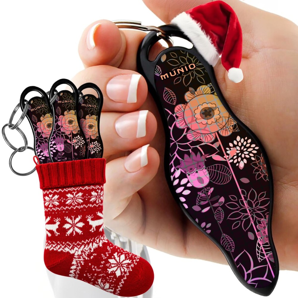 MUNIO Self Defense Keychain - Lightweight, Stylish & Portable Safety Tool for Women & Men - Non-Lethal Kubotan, Easy to Use, TSA Approved - Made in USA - Modern Flowers Design