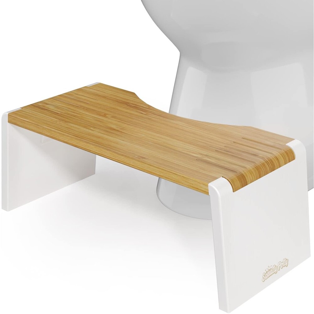 Squatty Potty Stockholm Folding Bamboo Toilet Stool 7 Collapsible, Brown and White, 1 Count