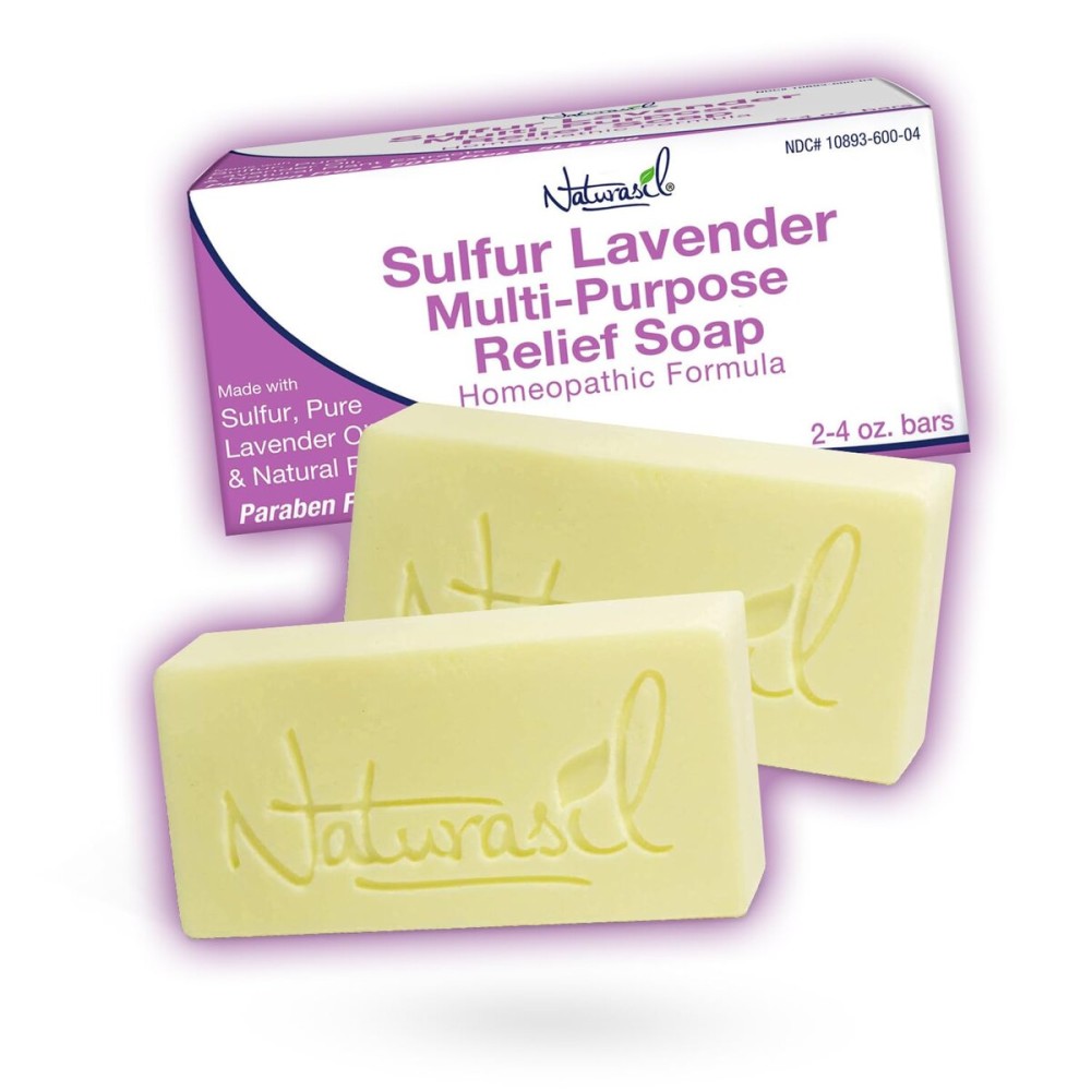 Naturasil Sulfur Soap Treatment w/Pure Lavender | Max-Strength Natural Relief for Acne, Mites, Bug Bites, Warts, Eczema, Itching | for Kids & Adults: Face & Body Soap (2) 4oz Bars