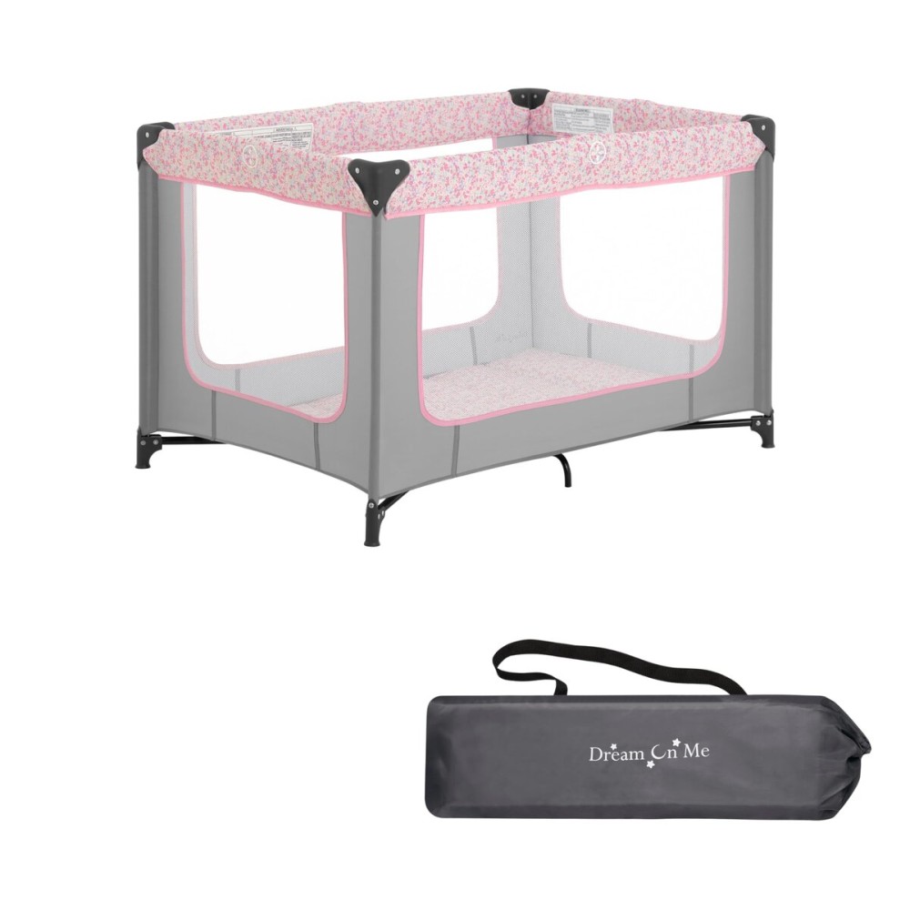 Dream On Me Zodiak Portable Playard in Grey and Pink, Lightweight, Packable and Easy Setup Baby Playard, Breathable Mesh Sides and Soft Fabric - Comes with a Removable Padded Mat