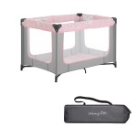 Dream On Me Zodiak Portable Playard in Grey and Pink, Lightweight, Packable and Easy Setup Baby Playard, Breathable Mesh Sides and Soft Fabric - Comes with a Removable Padded Mat