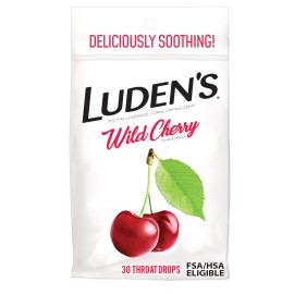 Luden\'s Sore Throat Relief Lozenges for Minor Everyday Irritation & Dry Mouth, Wild Cherry Flavored Drops, 30 Count