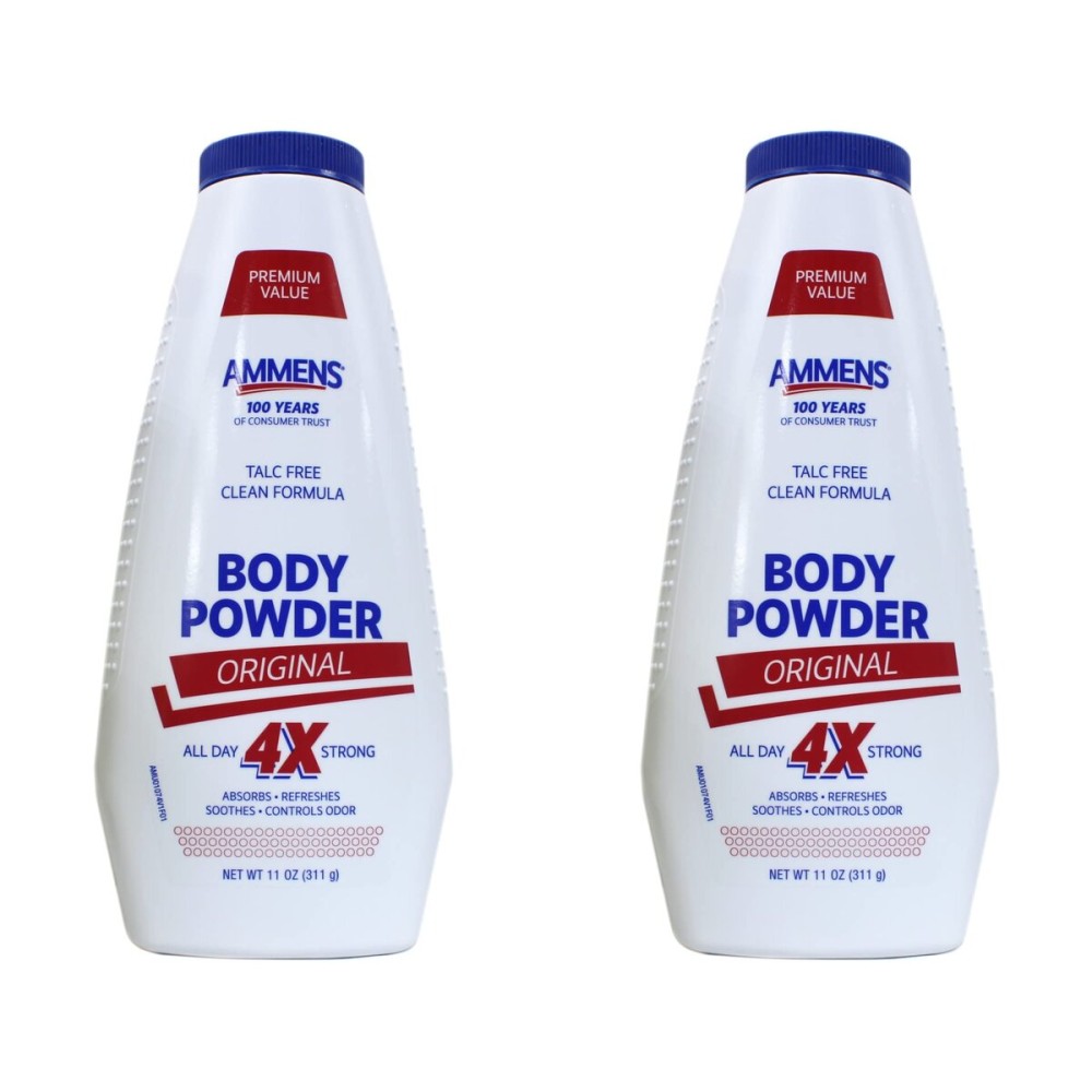 Ammens Body Powder Original - Talc-Free Clean Formula, All-Day 4X Strong Protection, 11 oz (Pack of 2)