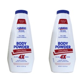 Ammens Body Powder Original - Talc-Free Clean Formula, All-Day 4X Strong Protection, 11 oz (Pack of 2)