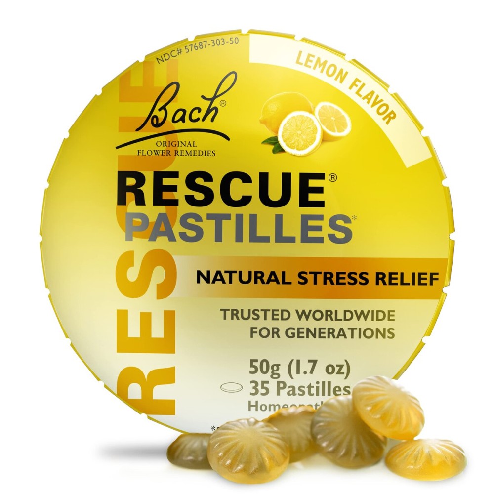 Bach RESCUE PASTILLES, Lemon Flavor, Natural Stress Relief Lozenges, Homeopathic Flower Essence, Vegetarian, Gluten & Sugar-Free, 35 Count