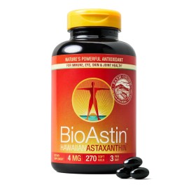 Nutrex Hawaii BioAstin Hawaiian Astaxanthin - 4mg, 270 Softgels - Farm-Direct Premium Antioxidant Supplement to Support Eye, Skin, Joint & Immune System Health -Non-GMO & Gluten-Free
