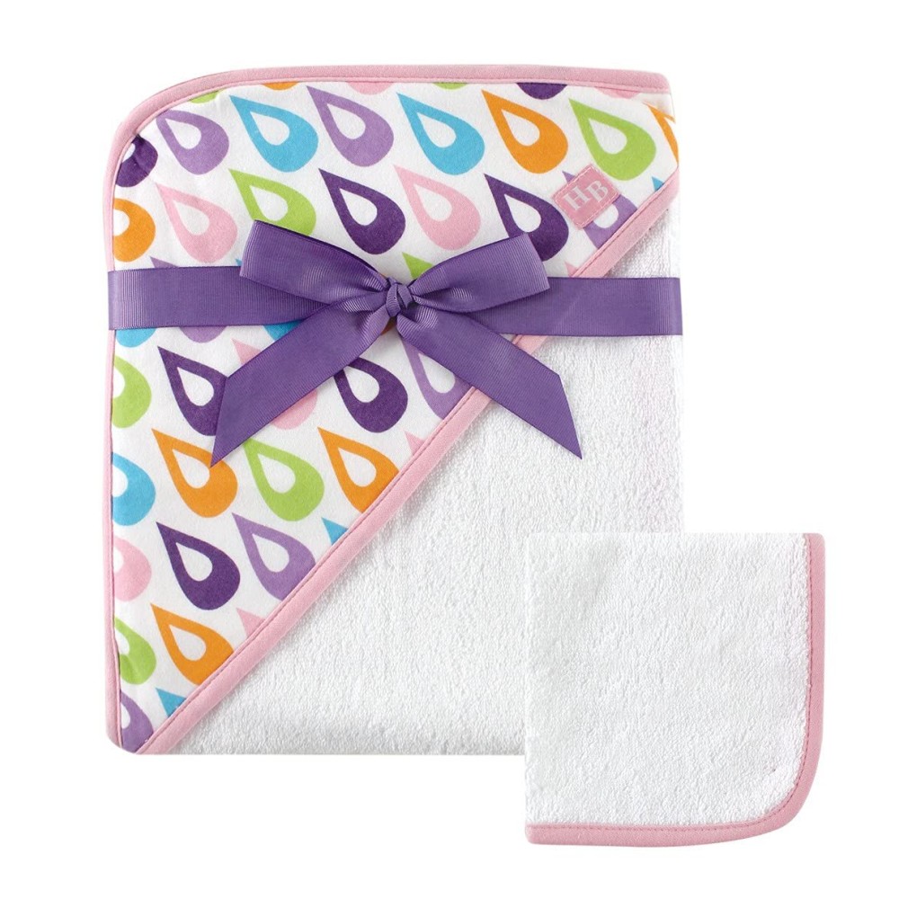 Hudson Baby Unisex Baby Cotton Hooded Towel and Washcloth, Purple, One Size