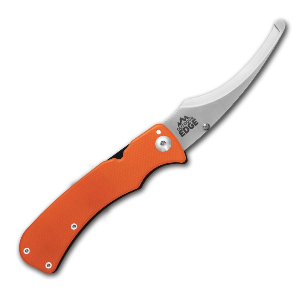 OUTDOOR EDGE ZipPro - Folding Gutting/Rescue Knife with 3.5 Blade for Hunting and Fishing with Orange G10/Stainless Steel handle and Pocket Clip for Quick, Easy Access - Deer Gutting Knives