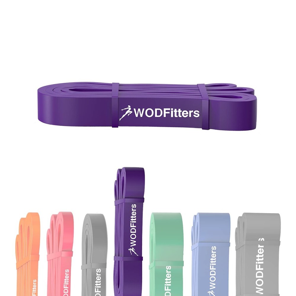 WODFitters Pull Up Assistance Band for Stretching, Mobility Workouts, Warm Up, Recovery, Powerlifting, Home Fitness and Exercise (3 Purple)