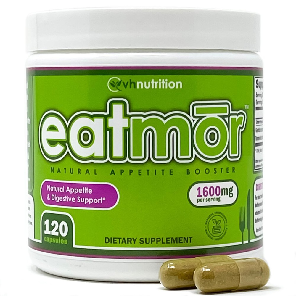 VH Nutrition Eatmor | Appetite Booster | Weight Gain Pills* for Women and Men | Designed for Women with Gentian, Ginger, Alfalfa | 120 Easy-to-Swallow Capsules