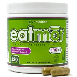 VH Nutrition Eatmor | Appetite Booster | Weight Gain Pills* for Women and Men | Designed for Women with Gentian, Ginger, Alfalfa | 120 Easy-to-Swallow Capsules