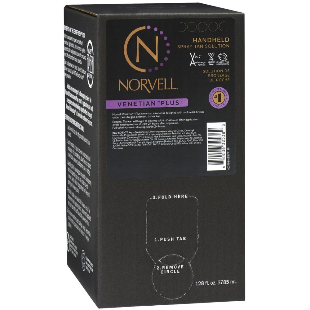 Norvell Premium Spray Tan Solution Venetian Plus 128 fl oz - Professional Sunless Tanning Formula for Deep Natural Bronze Glow, Streak Free, Fast Drying, Long Lasting Color
