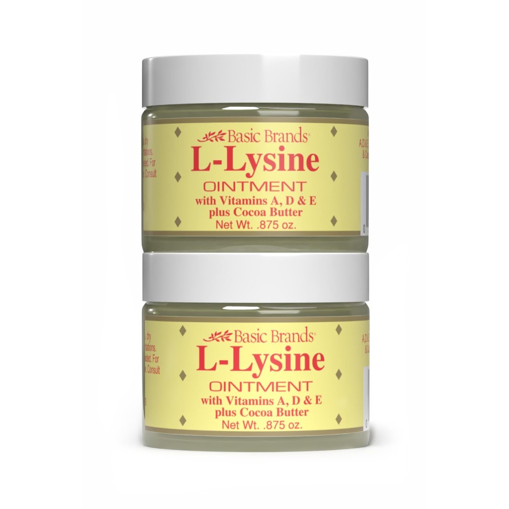 Basic Brands - L-Lysine Ointment - 0.875 oz - Lysine Cold Sore Treatment and Blister Relief - Soothes Chapped Lips and Dry Skin - 2-Pack