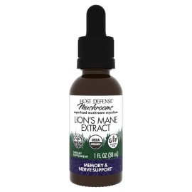 Host Defense Mushrooms Lion\'s Mane Extract - Lion\'s Mane Liquid Supplement for Brain Health - Mushroom Support for Focus & Memory Function - Immune & Nervous System Support - 1 fl oz (30 Servings)*
