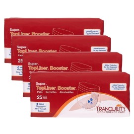 Tranquility TopLiner Disposable Booster Pads, Super (15 x 4.25) Flow-Through Design with Adhesive Strip for Max Absorption, Adult Unisex, 100ct Case