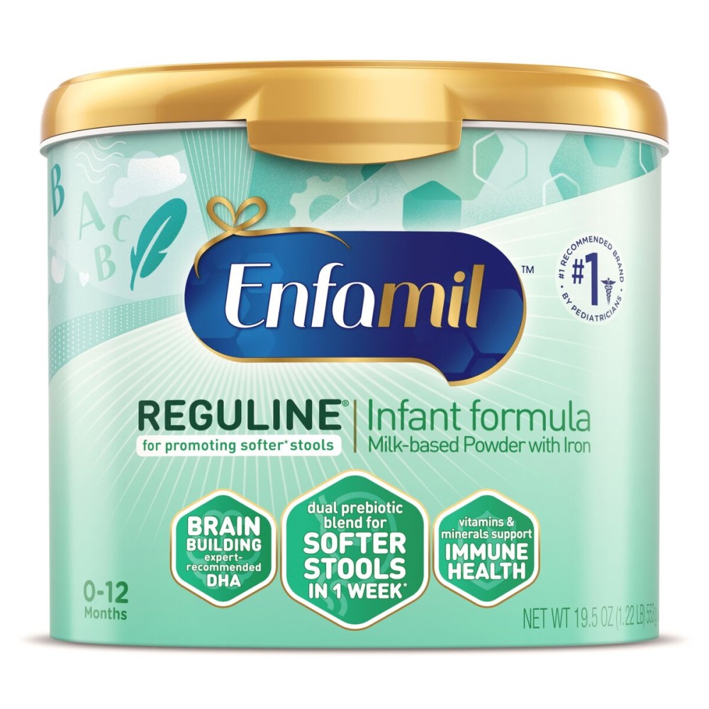 Enfamil Reguline Baby Formula, Designed for Soft, Comfortable Stools, with Omega-3 DHA & Probiotics for Immune Support, Reusable Powder Tub, 19.5 Oz