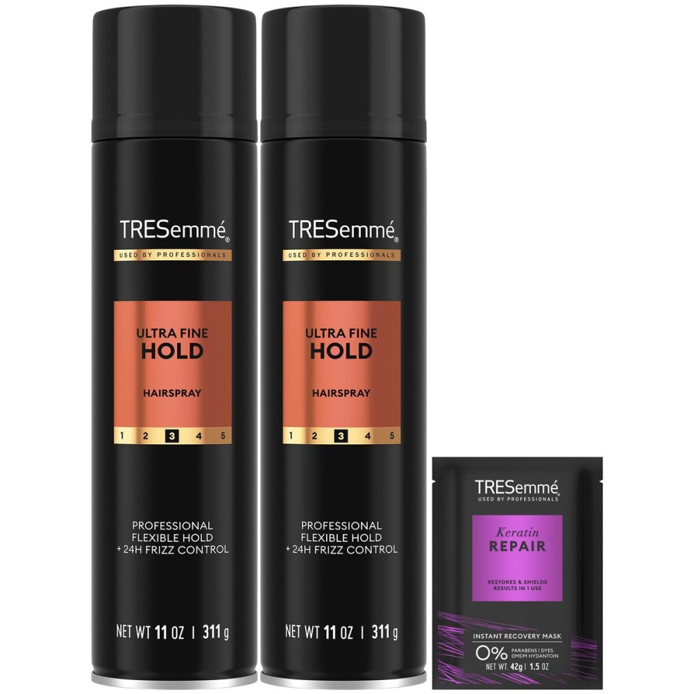 TRESemm Hairspray, Ultra Fine Hold 2-Pack + Keratin Repair Mask - Moisturizing, Anti-Frizz Hair Products
