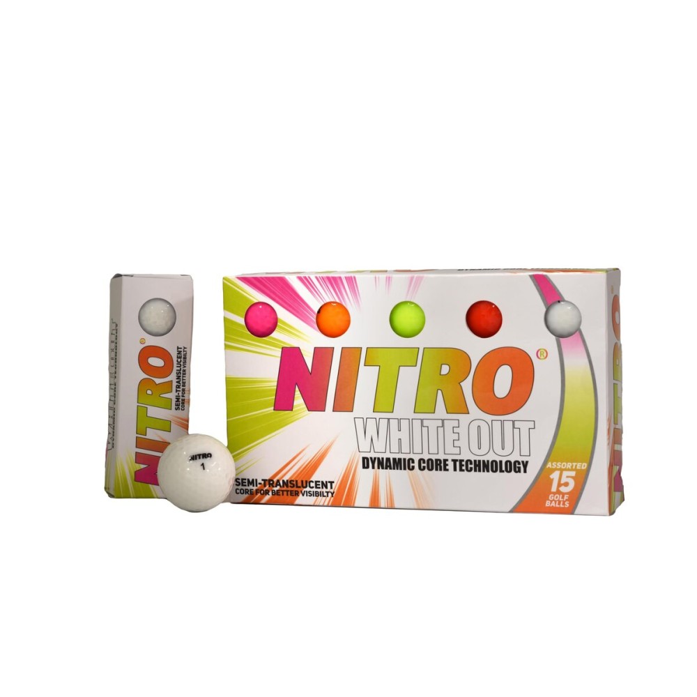 Long Distance Peak Performance Golf Balls (15PK) All Levels-Nitro White Out 70 Compression High Velocity White Hot Core Long Distance Golf Balls USGA Approved-Total of 15-Multi-color