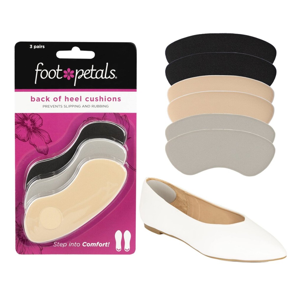Foot Petals Womens Back of Heel Cushion Inserts, Heel Protectors, Comfortable Heel Grip for Pain Relief and Sizing, 3 Pair, Combo