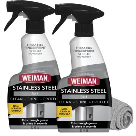 Weiman Stainless Steel Cleaner and Polish - 2 Pack - Removes Fingerprints, Residue, Water Marks and Grease from Appliances w/Buffing Towel