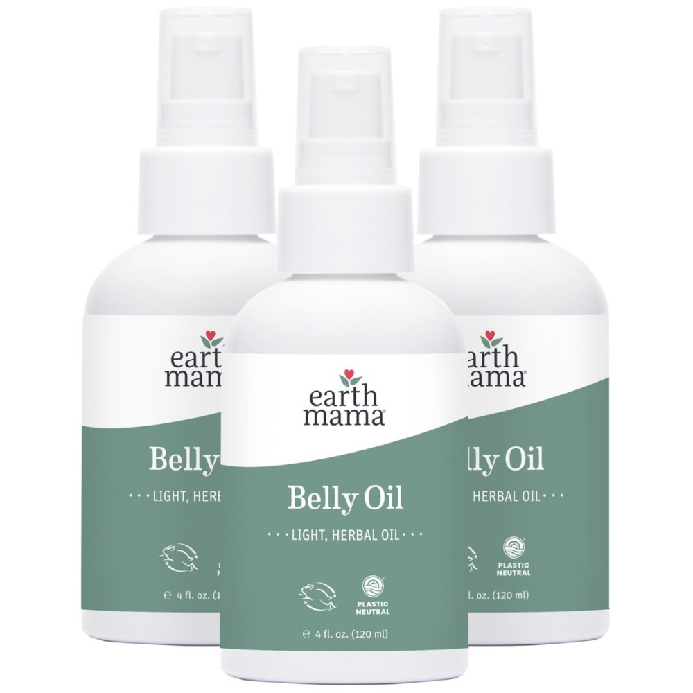 Earth Mama Belly Oil for Dry Skin | Calendula Skin Care Moisturizer Oil to Encourage Natural Elasticity and Help Prevent Stretch Marks During Pregnancy and Postpartum, 4-Fluid Ounce (3-Pack)