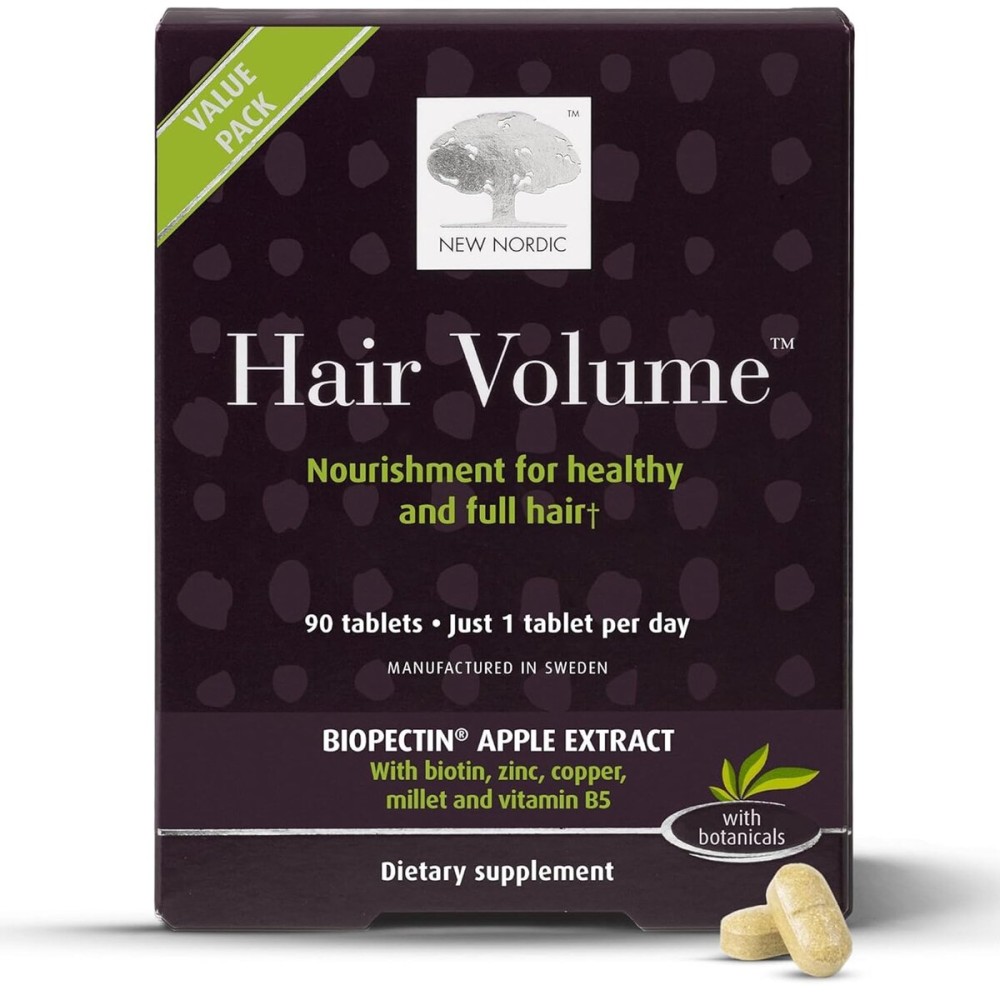 NEW NORDIC Hair Volume Tablets, 3000 mcg Biotin & Biopectin Apple Extract, Hair Vitamins to Support Natural Hair Growth, 90 Count (Pack of 1)