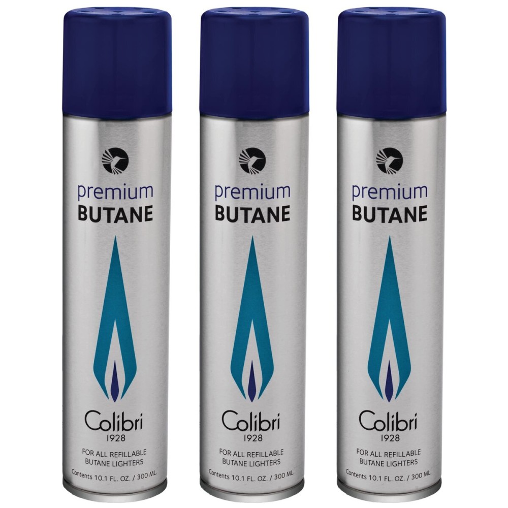 Colibri Premium Butane Fuel Refill for Lighters, 300ml (10.1fl oz) Cans, Pack of 3, Butane Torch Replacement Canisters, 99.999% Pure Butane Refill Fluid for Lighters