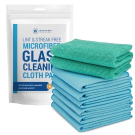 Claro 2 Step Glass Cleaning Cloth 8-Pack - Green Wet & Blue Dry Microfiber Towels Cleaning for Windows, Mirrors & Glass - Streak and Lint Free Cloth for Home, TV, Shower - Machine Washable