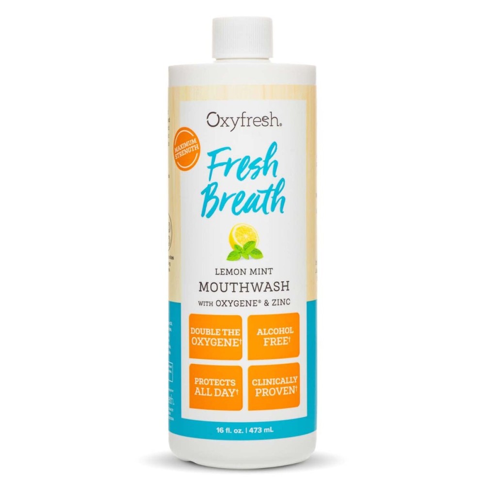 Oxyfresh Lemon Mint Fresh Breath Mouthwash - Bad Breath Treatment - SLS & Fluoride Free - Alcohol Free, Gentle Nonburning with Xylitol & Essential Oils - 16 Fl Oz