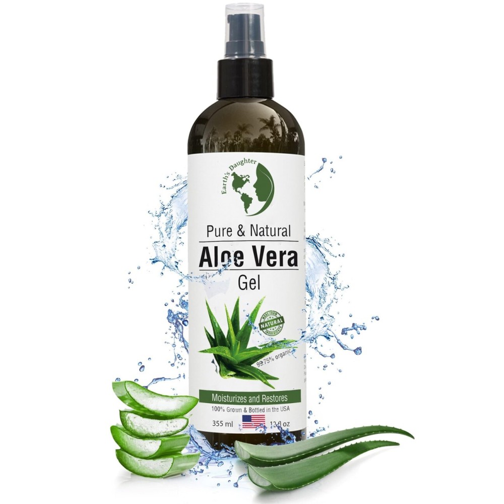 Earth\'s Daughter Organic Aloe Vera Gel from 100% Pure and Natural Cold Pressed Aloe - Moisturizes - Great for Face - Hair- Sunburn - Aftershave - Bug Bites - 12 oz.