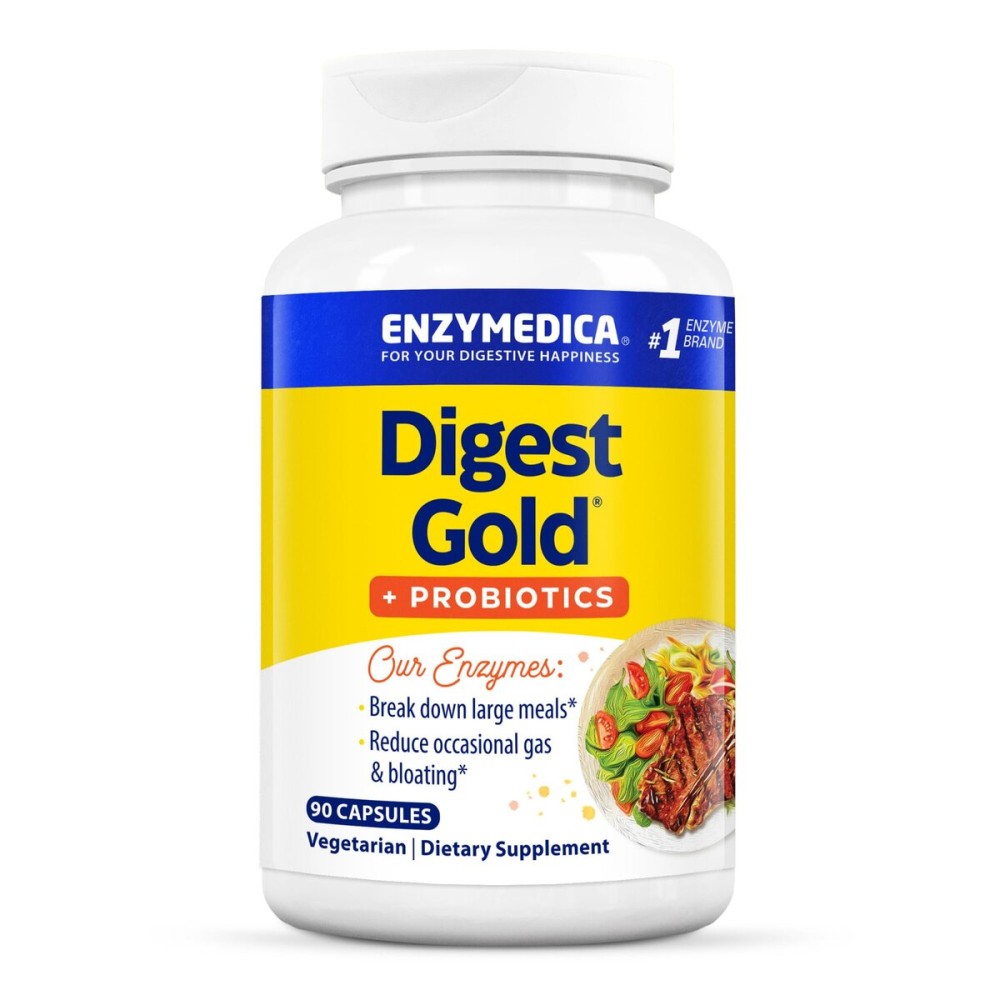 Enzymedica Digest Gold + Probiotics, 2-in-1 Digestive Enzymes & Probiotic Support, Promotes Gut Health with 1 Billion Active Cultures, 90 Capsules