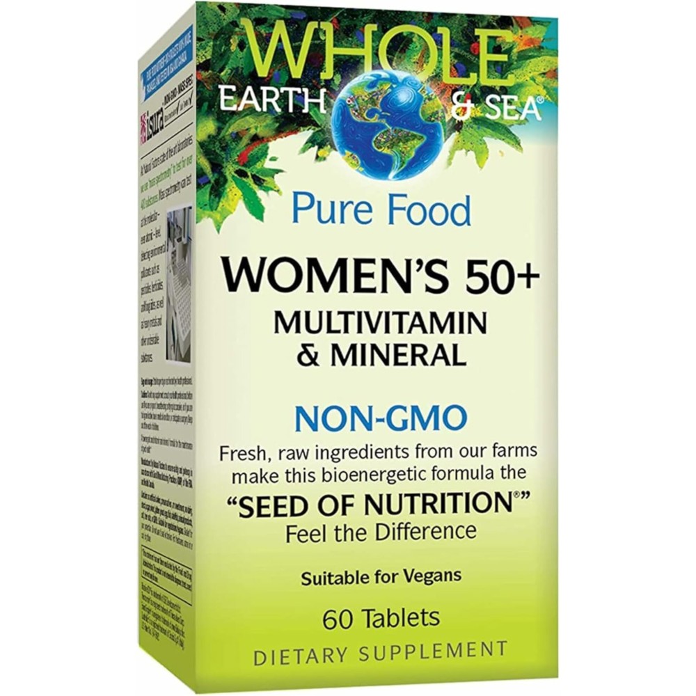 Natural Factors Whole Earth & Sea Women\'s 50+ Multivitamin & Mineral - Daily Multivitamin with Calcium, Selenium & More - Supports Bone & Brain Health - 60 Tablets (30 Servings)