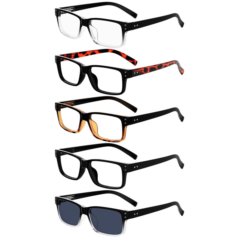 Eyekepper 5 Pack Reading Glasses for Men - Includes Reader Sunglasses - Classic Readers +4.00
