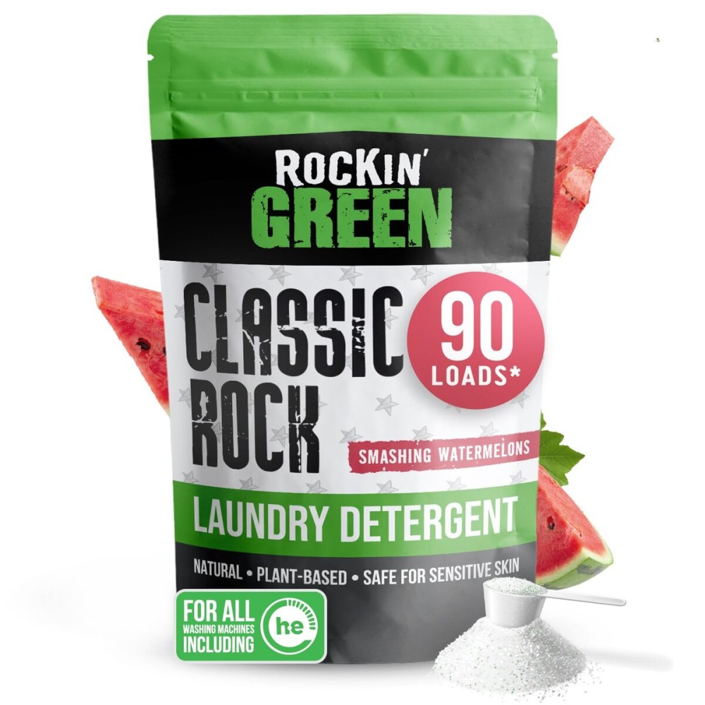 Rockin\' Green Classic Rock Laundry Detergent (90 Loads), Plant based, All Natural Laundry Detergent Powder, Vegan and Biodegradable Odor Fighter, Safe for Sensitive Skin, 45 oz (Smashing Watermelons)