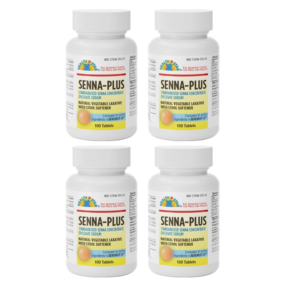 GeriCare Senna Plus Natural Vegetable Laxative with Stool Softener, Docusate Sodium 50mg, Sennosides 8.6mg 100 Count (Pack of 4)