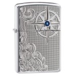 Zippo Armor Nautical Waves Pocket Lighter with Crystal, High Polish Chrome