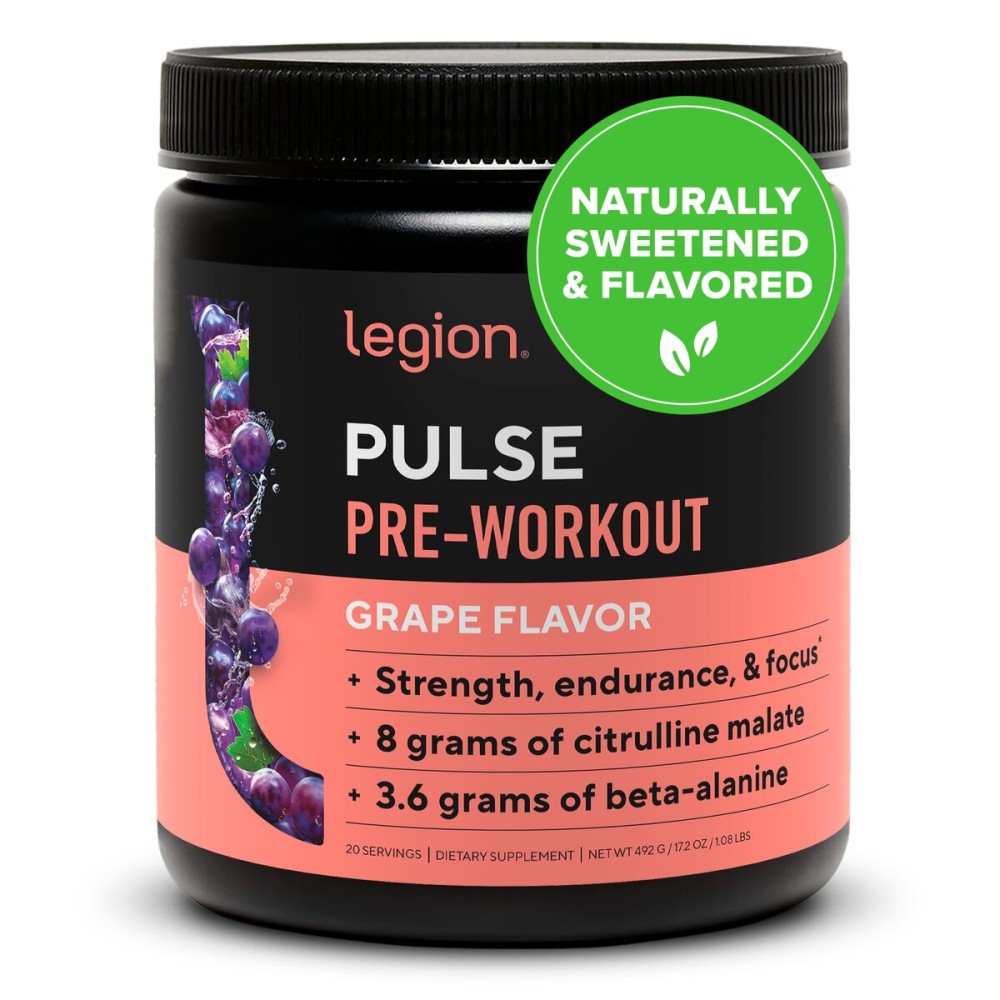 LEGION Pulse Pre Workout - All Natural Nitric Oxide Preworkout Drink to Boost Energy, Creatine Free, Naturally Sweetened, Beta Alanine, Citrulline, Alpha GPC (Grape)