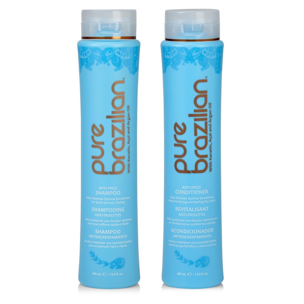 Pure Brazilian Anti-Frizz Daily Shampoo & Conditioner, Salt-Free & Color Safe, Enriched with Keratin, Argan Oil & Acai, 13.5 Ounce (400 Milliliter)