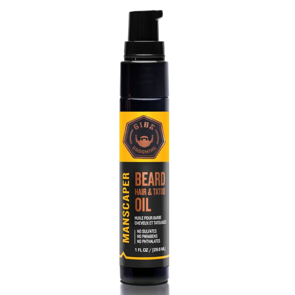 GIBS GROOMING Beard, Hair & Tattoo Oil, Manscaper YELLOW,BLACK, (51701) , 1 Fl Oz (Pack of 1)